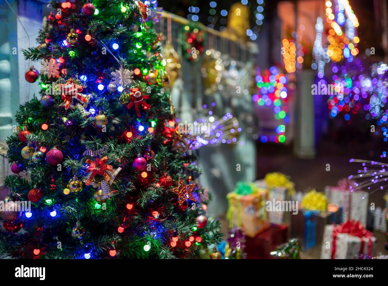 Christmas tree and bokeh lighting blurred Stock Photo