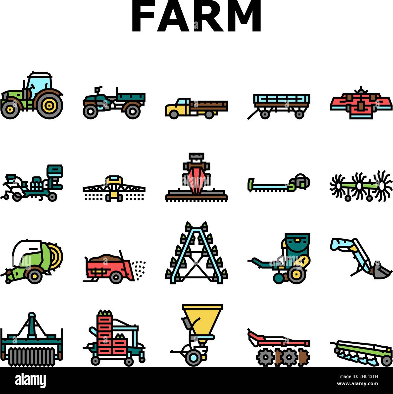 Farm Equipment And Transport Icons Set Vector Stock Vector