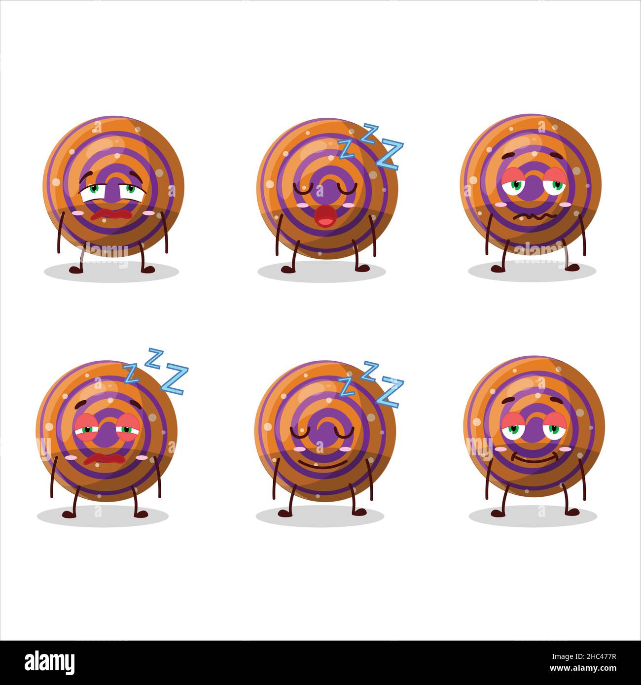 Cartoon Character Of Orange Spiral Gummy Candy With Sleepy Expression Vector Illustration Stock