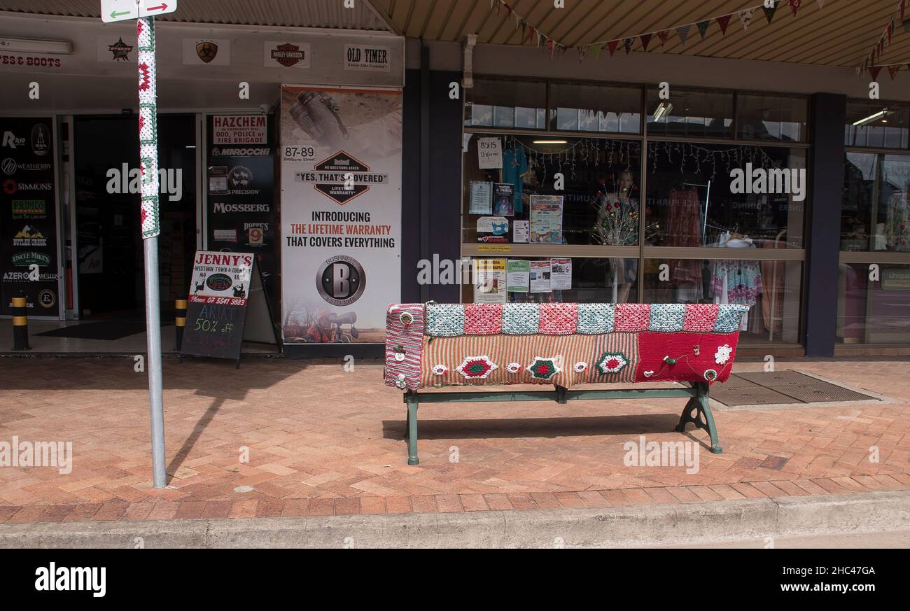 Yarnbombing summer Chrismas decorations in Beaudesert, Scenic Rim