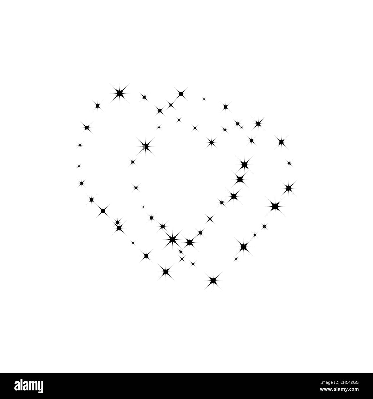Fireworks star random flow source in the form of two hearts.  Stars on a white background. Vector illustration. Stock Vector