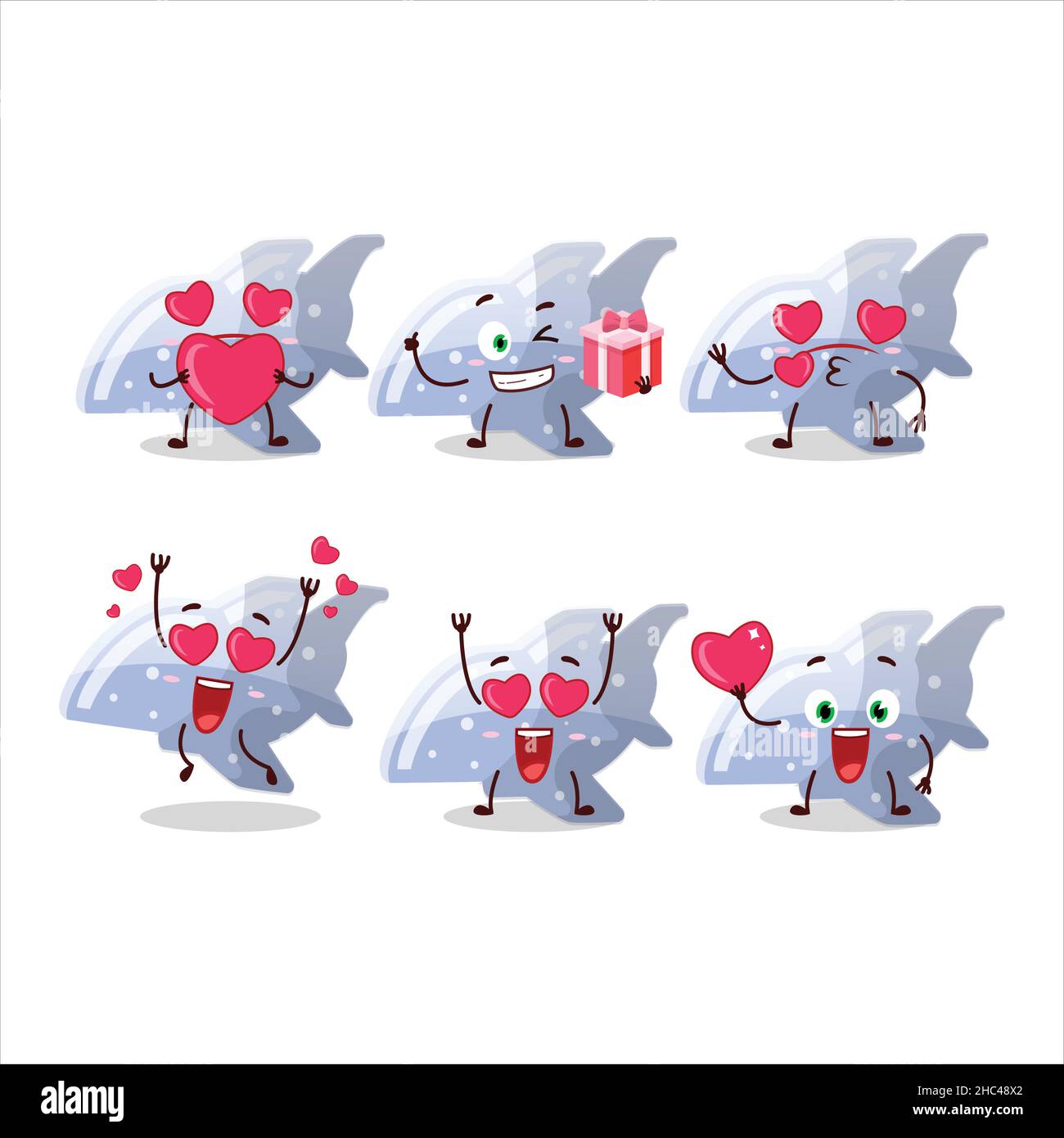 Plane blue gummy candy cartoon character with love cute emoticon