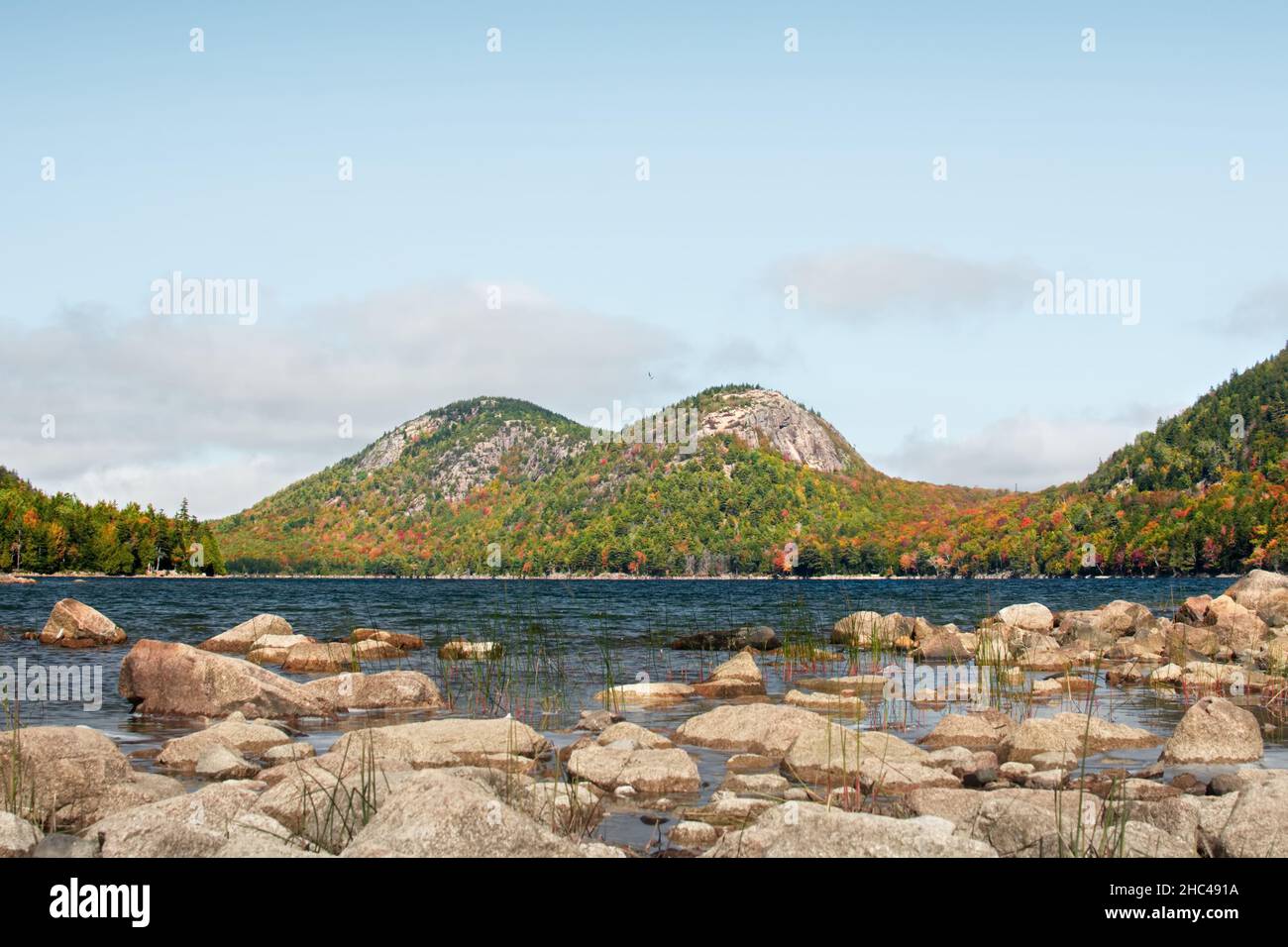 Scenic view of the Jordan Pond in Acadia National Park near the town of Bar Harbor, Maine Stock Photo