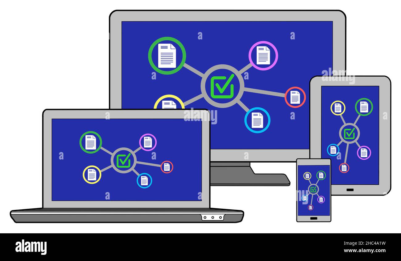Validation concept shown on different information technology devices Stock Photo
