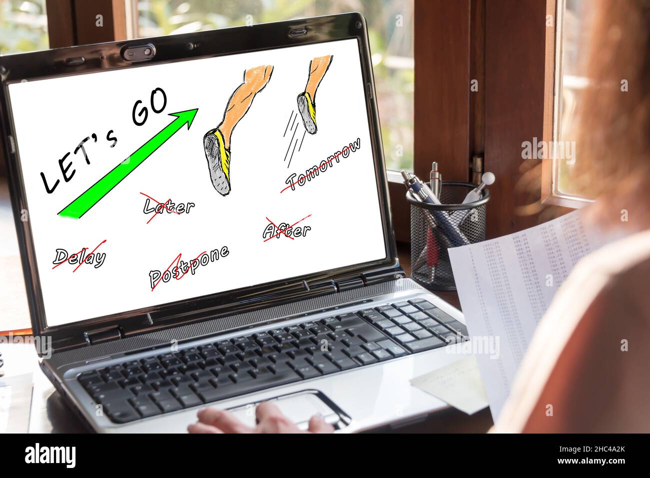 Laptop screen showing action concept Stock Photo - Alamy