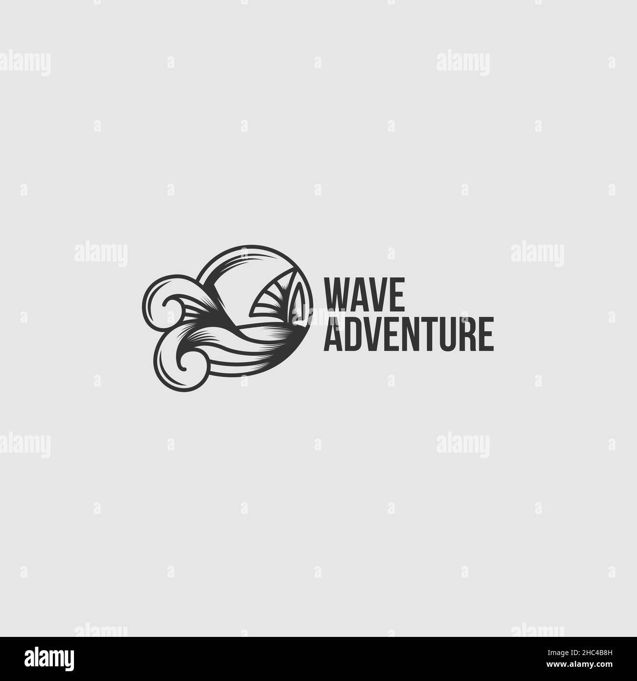 Modern silhouette WAVE ADVENTURE water logo design Stock Vector
