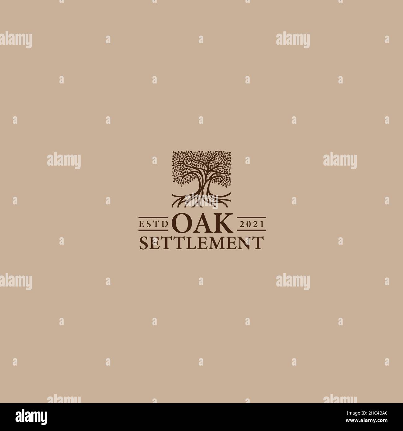 Modern silhouette OAK SETTLEMENT tree logo design  Stock Vector