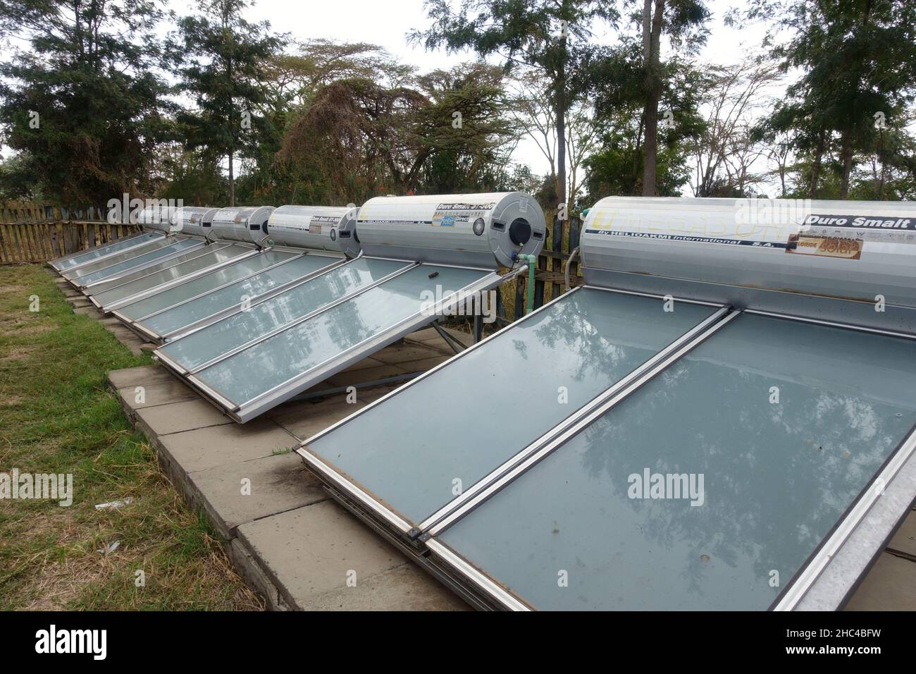 Helioakmi solar thermal heaters made in Greece at tourists lodge Kenya Stock Photo