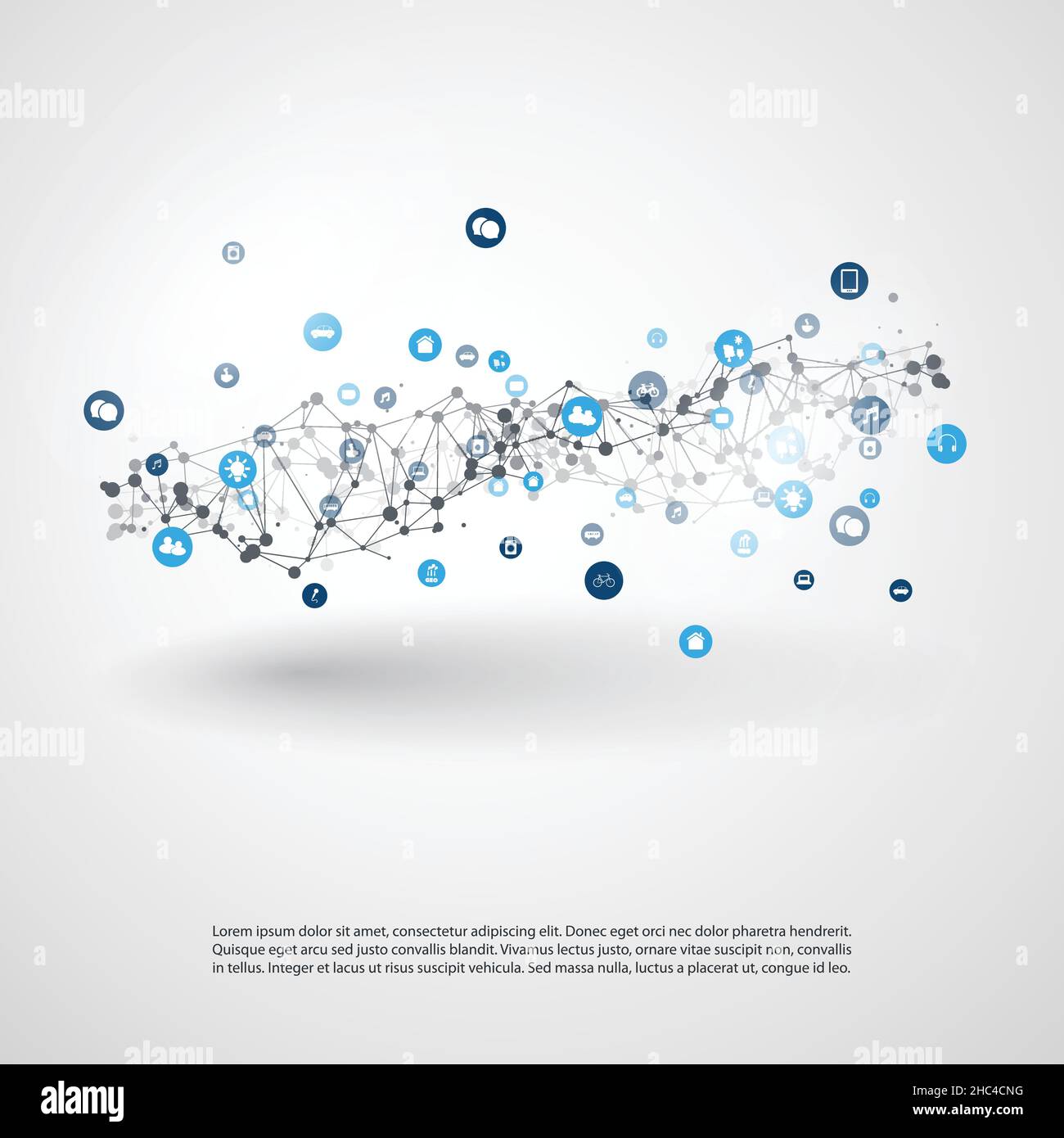 Internet of Things, Cloud Computing Design Concept with Icons - Digital Network Connections, Technology Background Stock Vector
