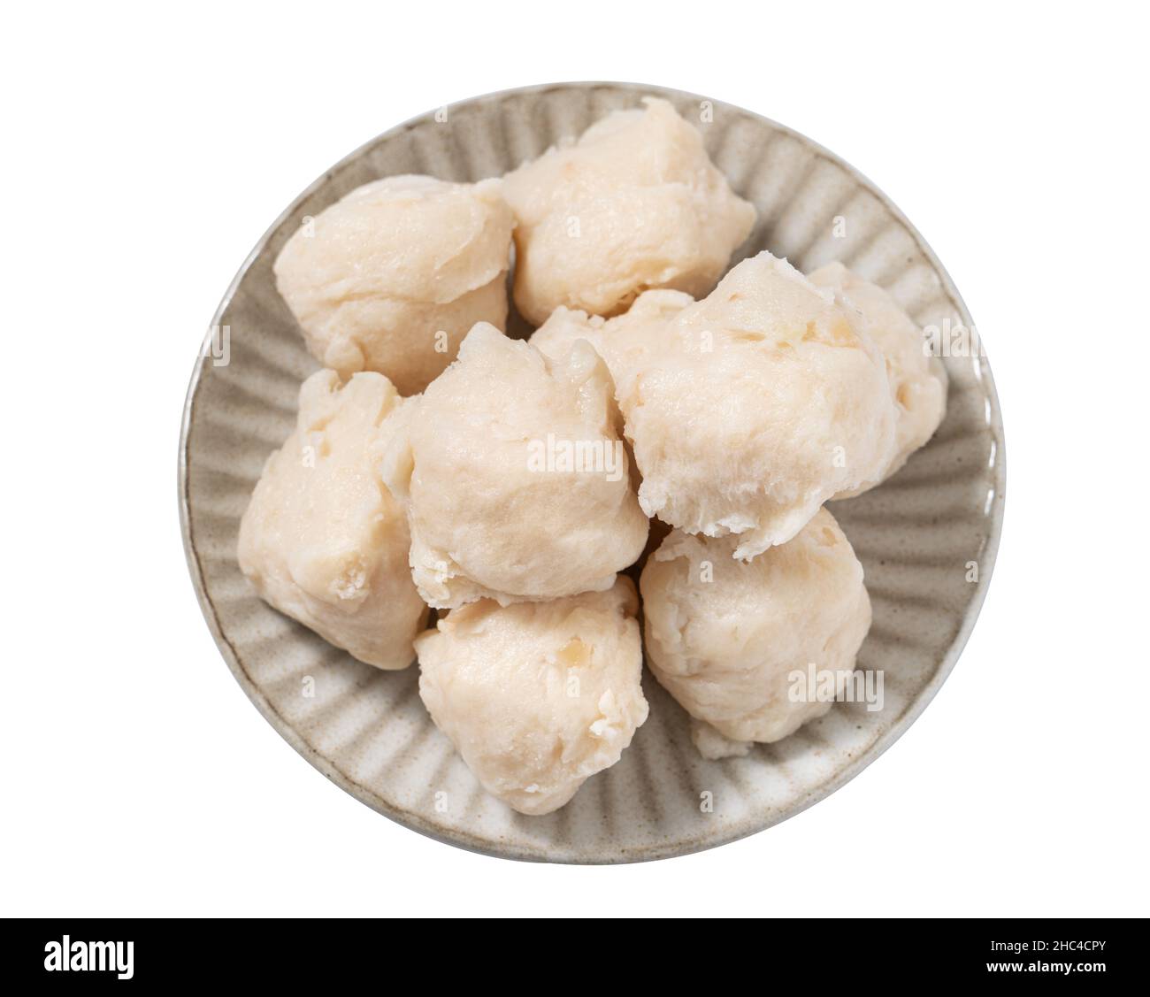 Close up of fresh cuttlefish ball isolated on white background, clipping path cut out. Stock Photo