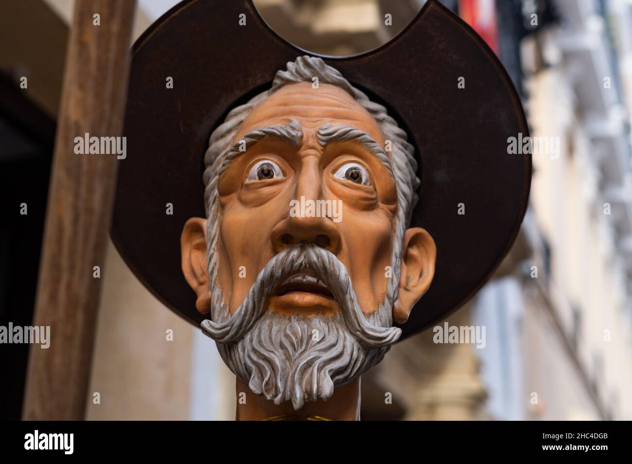 malaga ,spain december 22, 2021 face of don quijote de la mancha famous