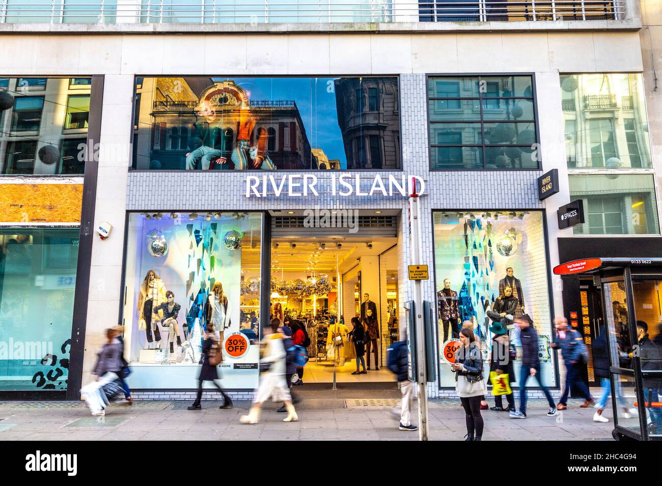 Facade of the River Island clothing store on Oxford Street, London, UK Stock Photo