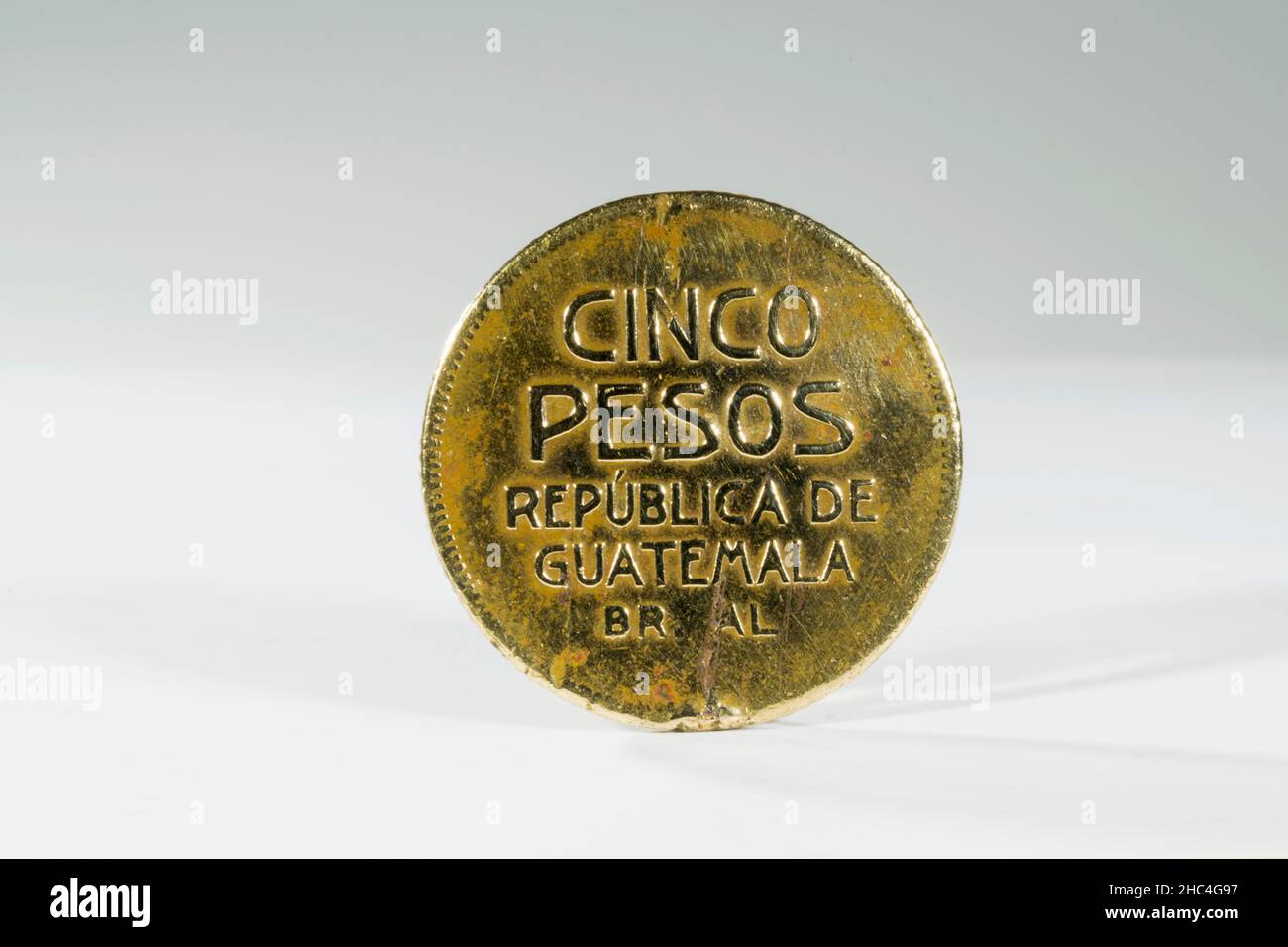 Currency of 5 pesos, Guatemala 1923, Justo Rufino Barrios. Stock Photo