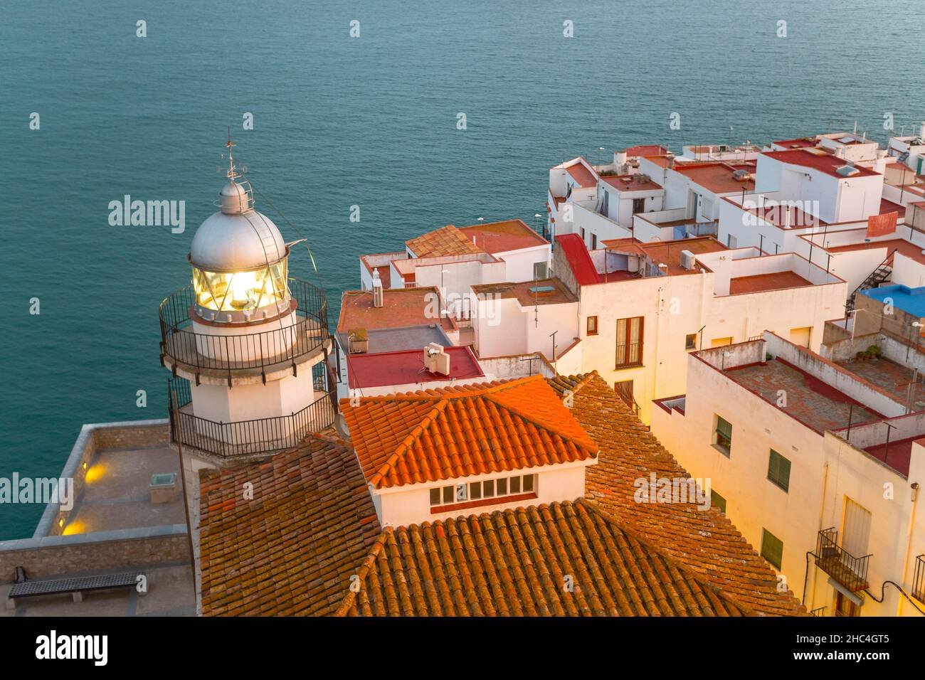 Medieval Town Of Peniscola And Seacoast In Castellon Province from above Stock Photo