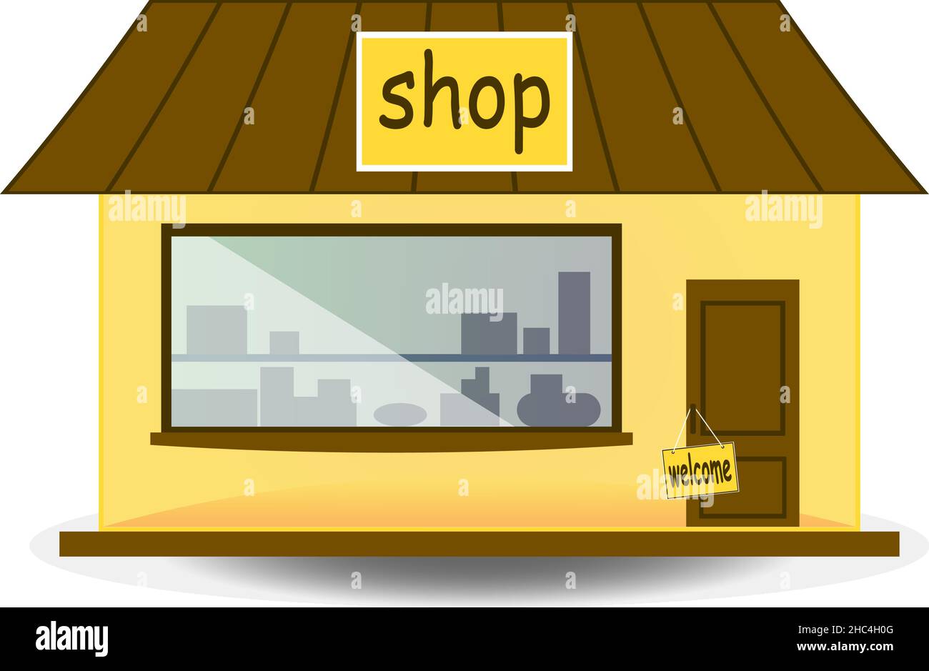 Convenience store face view of shop building with showcase entrance and