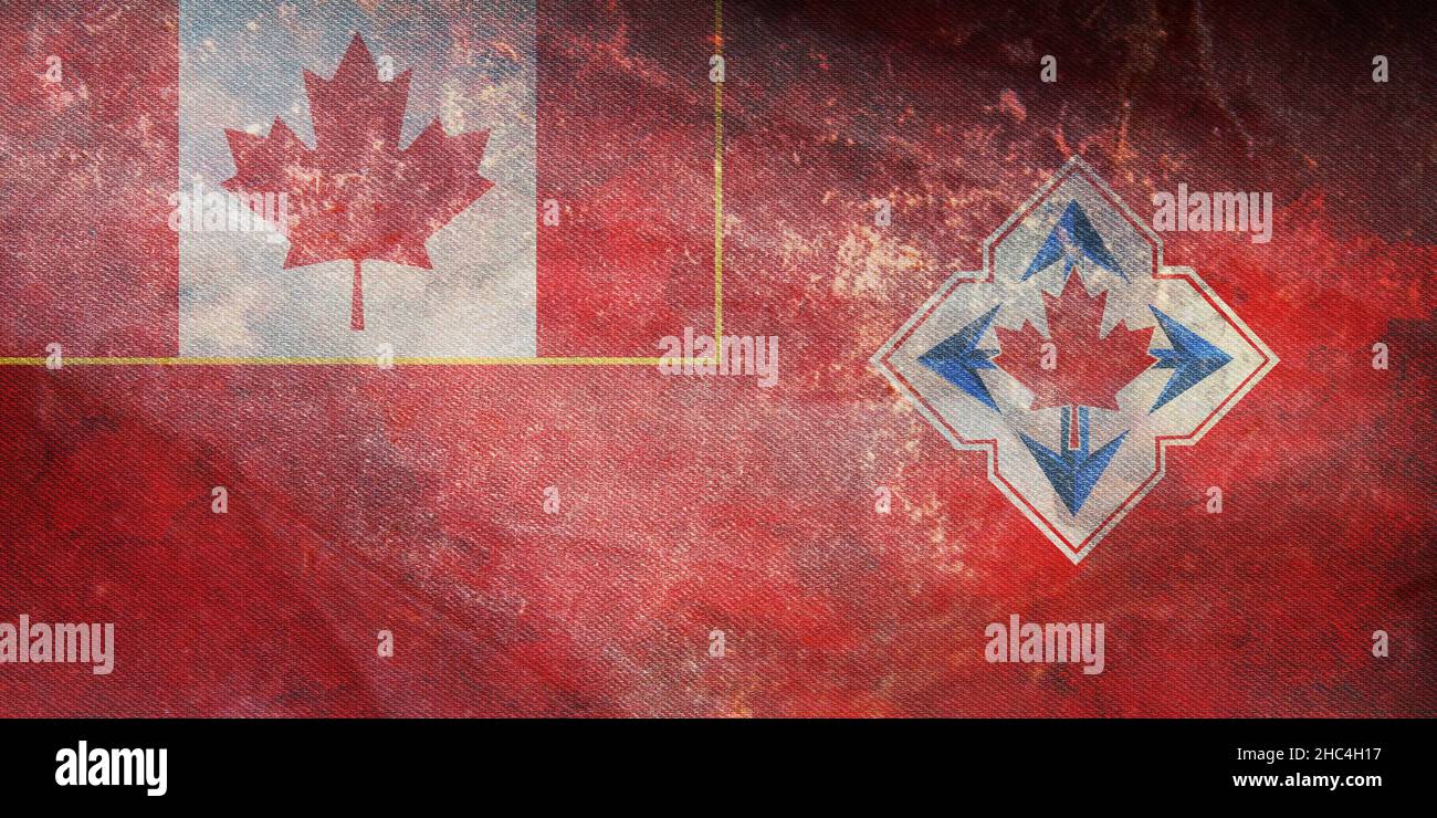 Top view of retro flag of Canadian Army  1968 1998 , Canada with grunge texture. Canadian patriot and travel concept. no flagpole. Plane design, layou Stock Photo