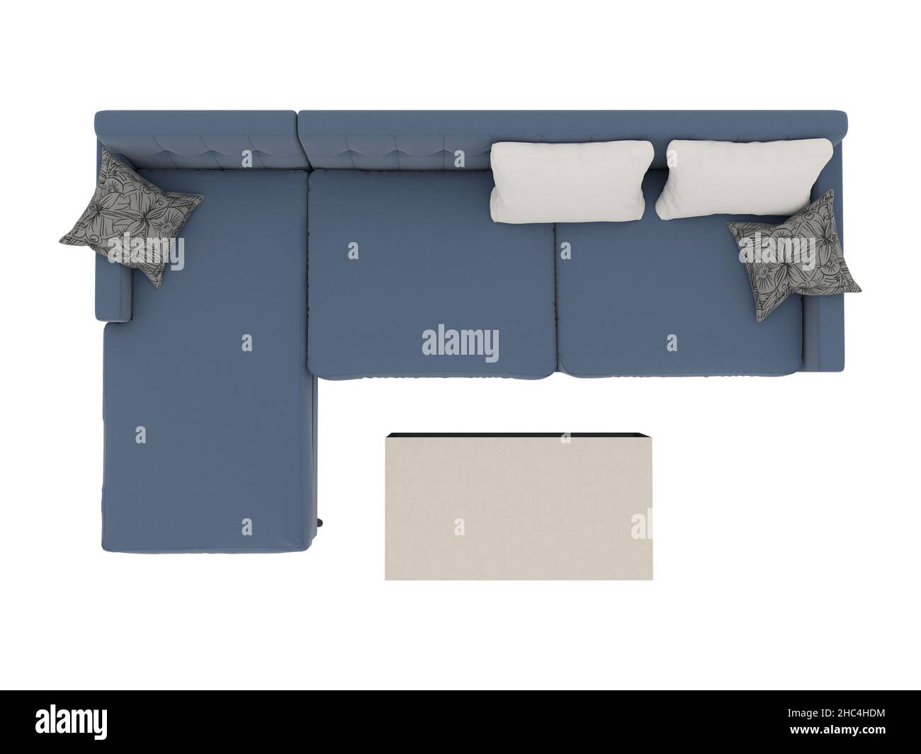 Blue fabric sofa with table top view without background selection paths