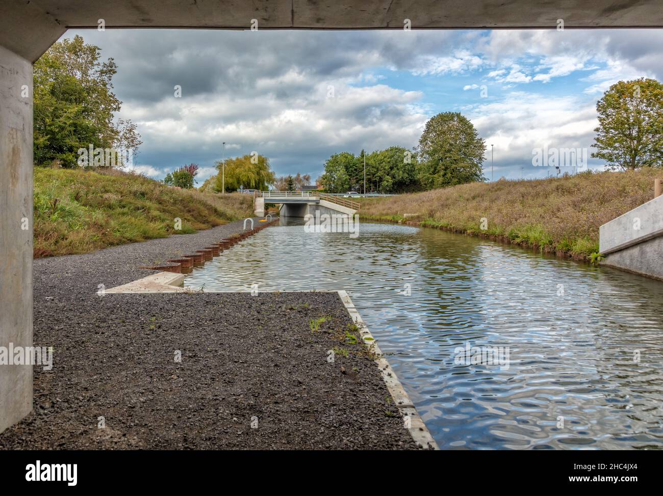 New section of the Stroudwater Navigation at Whitminster passing under the A38 road. Part of the  'Cotswold Canals Connected'  project, Stroud UK Stock Photo