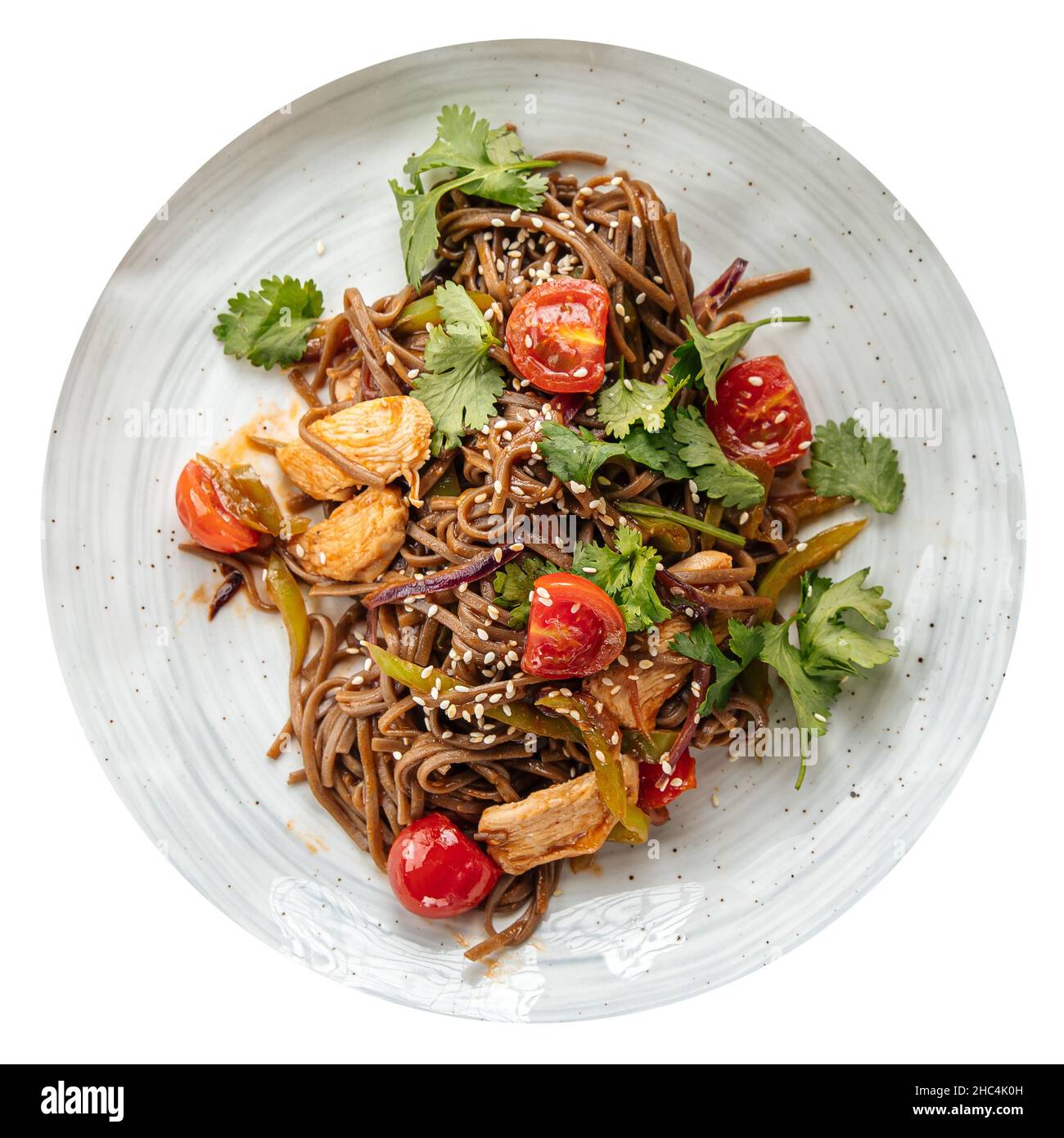 Isolated buckwheat soba noodles with chicken Stock Photo Alamy