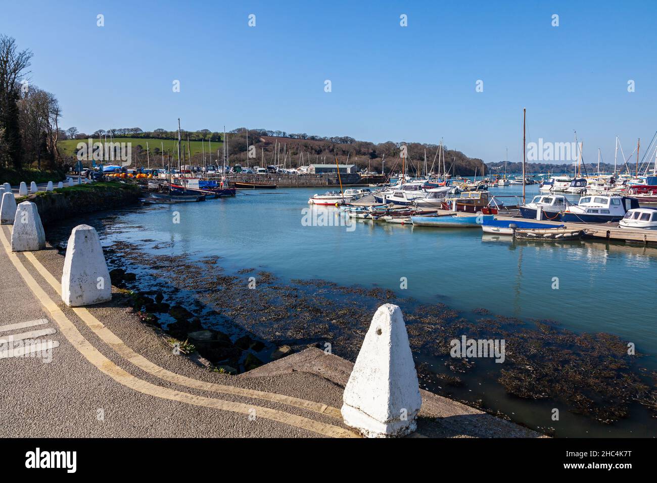 Beautiful blue sky harbourside at Mylor Yacht Harbour Cornwall England UK Stock Photo