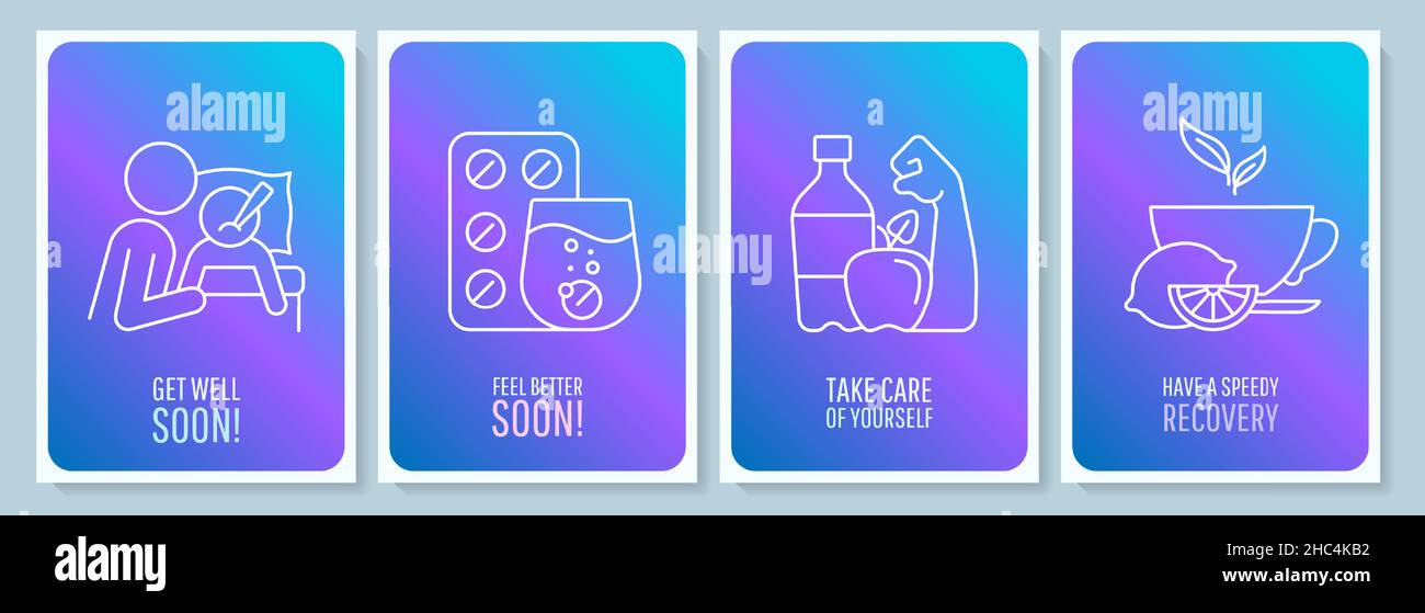 Recovery blue gradient postcard with linear glyph icon set Stock Vector