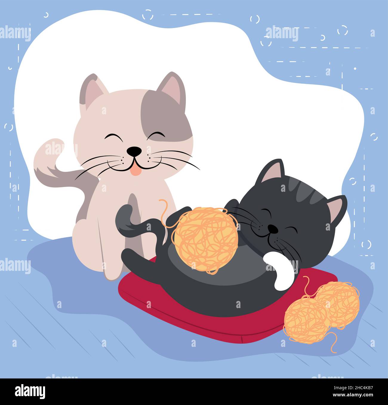 cute cats with wool balls Stock Vector Image & Art Alamy
