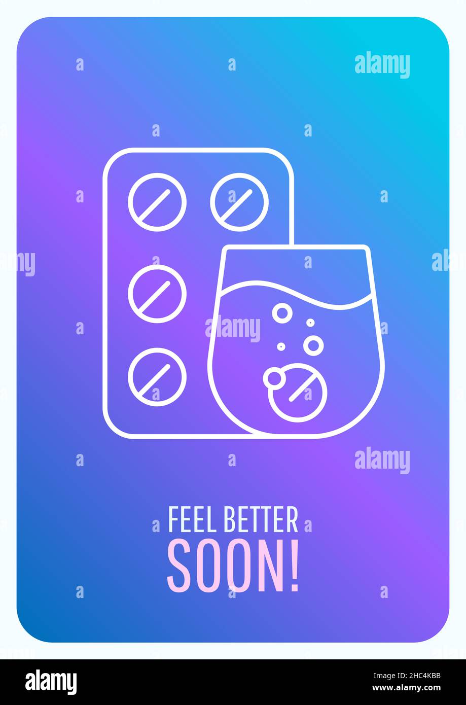 Feel better soon blue gradient postcard with linear glyph icon Stock Vector