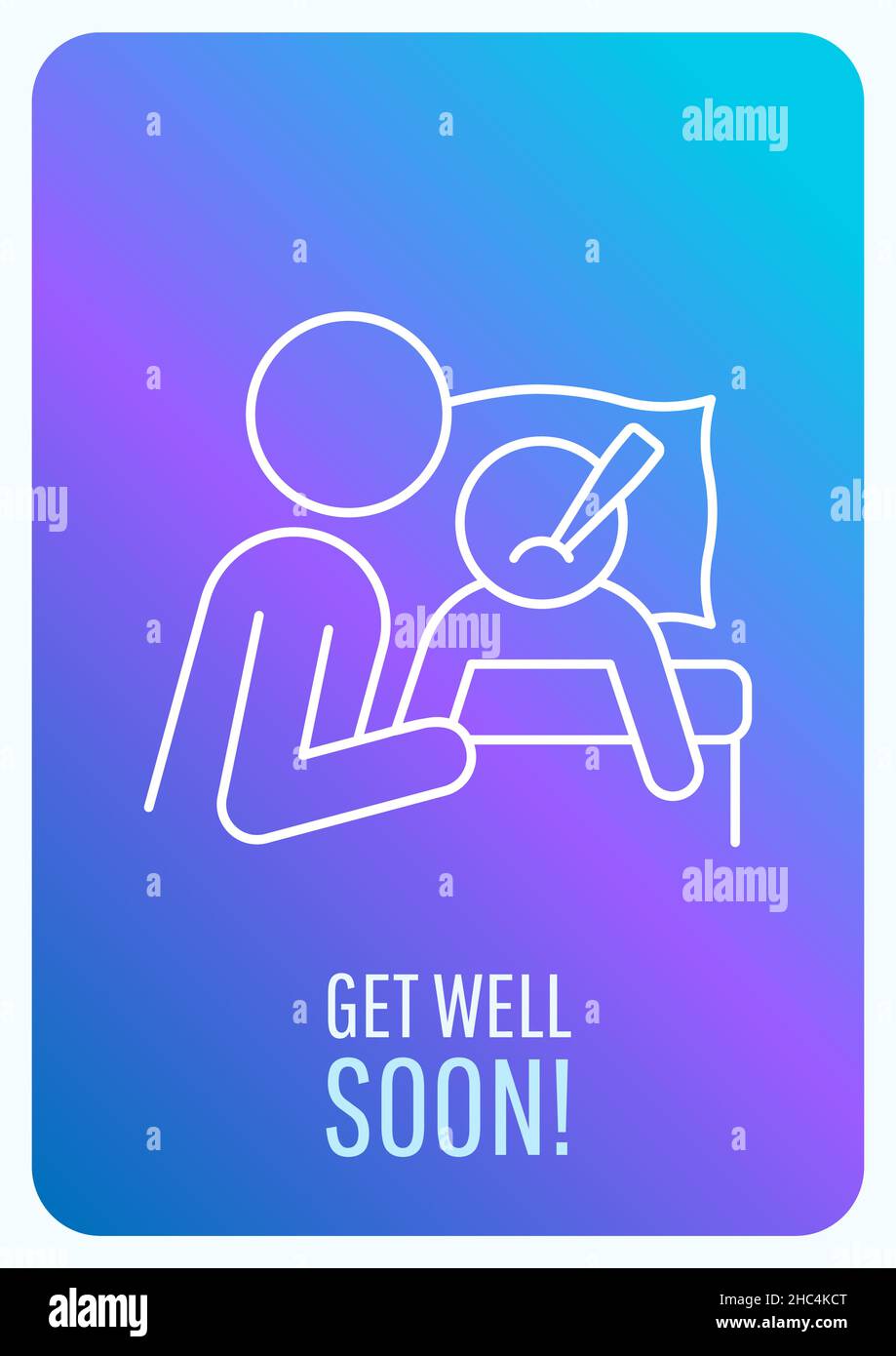Get well soon blue gradient postcard with linear glyph icon Stock Vector