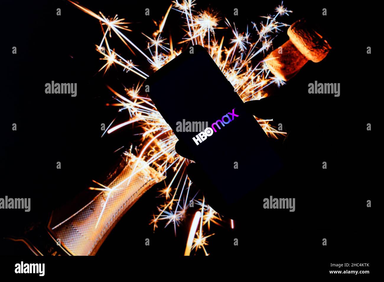 In this photo illustration a HBO Max logo seen displayed on a smartphone. Stock Photo