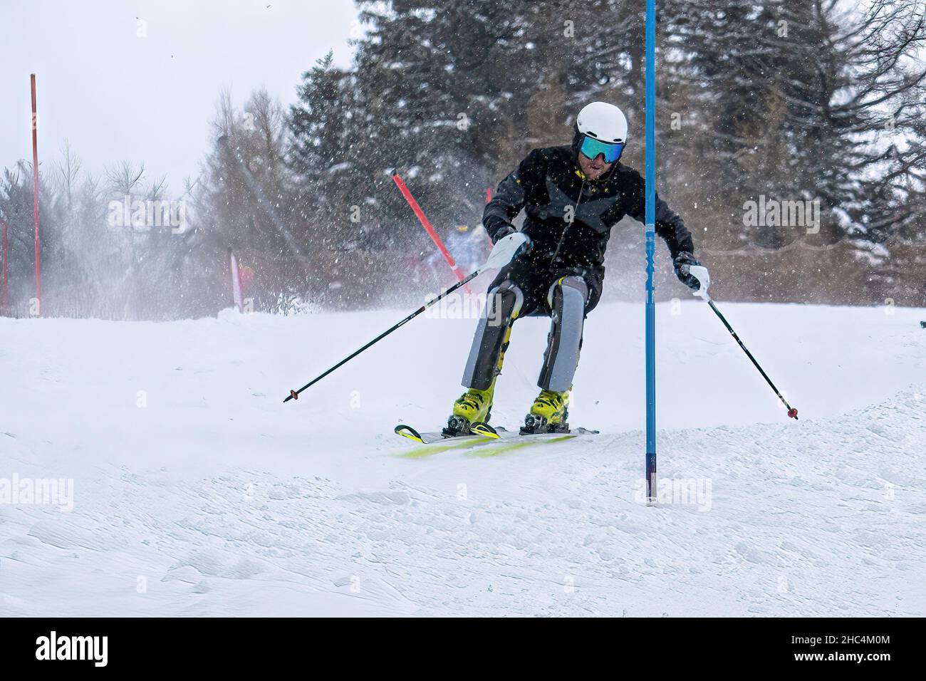Slalom ski race sport training in dolomites Stock Photo