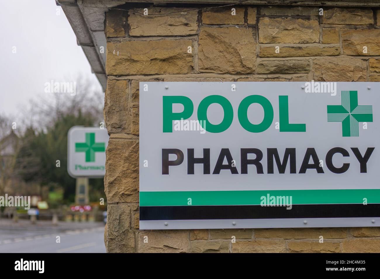 A chemist called Pool Pharmacy in the village of Pool-in-Wharfedale Stock Photo