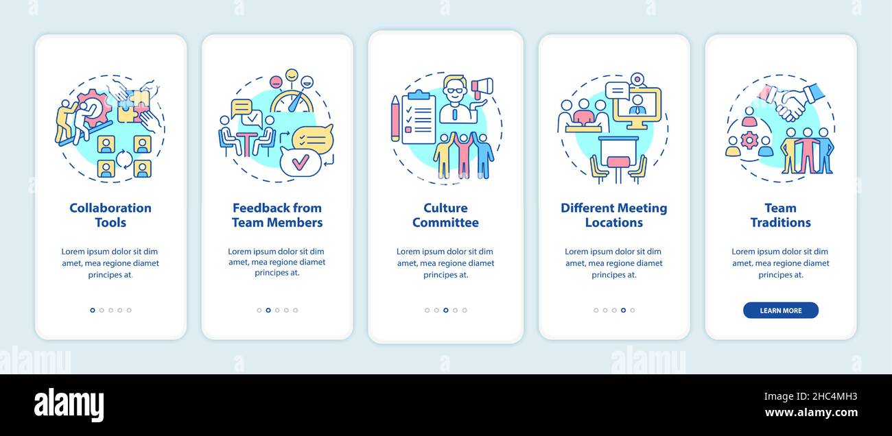 Teamwork improving tips onboarding mobile app screen Stock Vector Image ...
