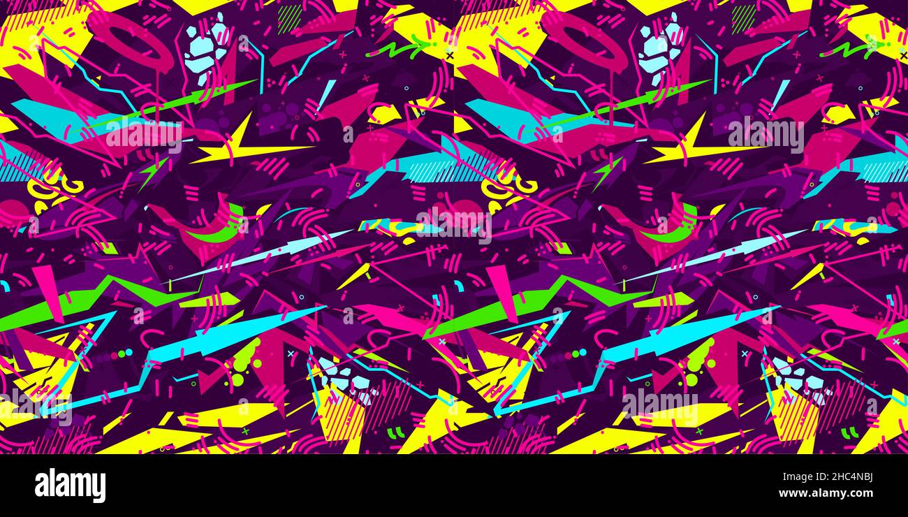 Street Art Seamless Urban Cyberpunk Abstract Graffiti Style Pattern