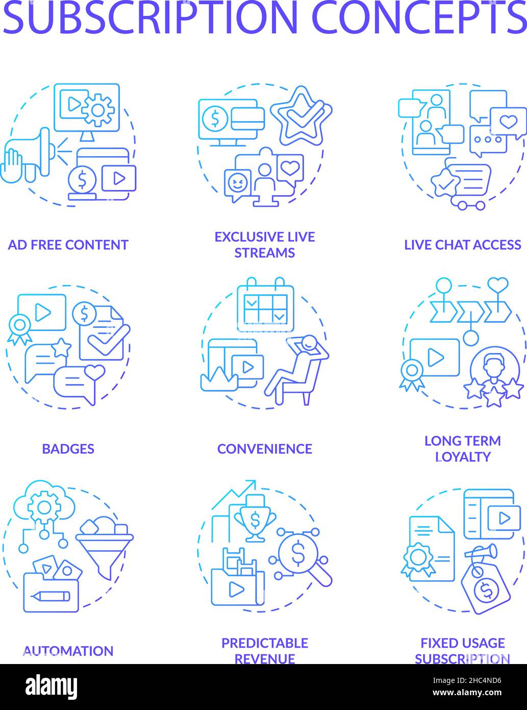 Subscription blue gradient concept icons set Stock Vector Image & Art ...