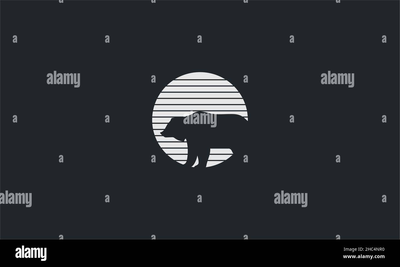 Vector minimalistic negative space Bear in a circle Icon. Stock Vector