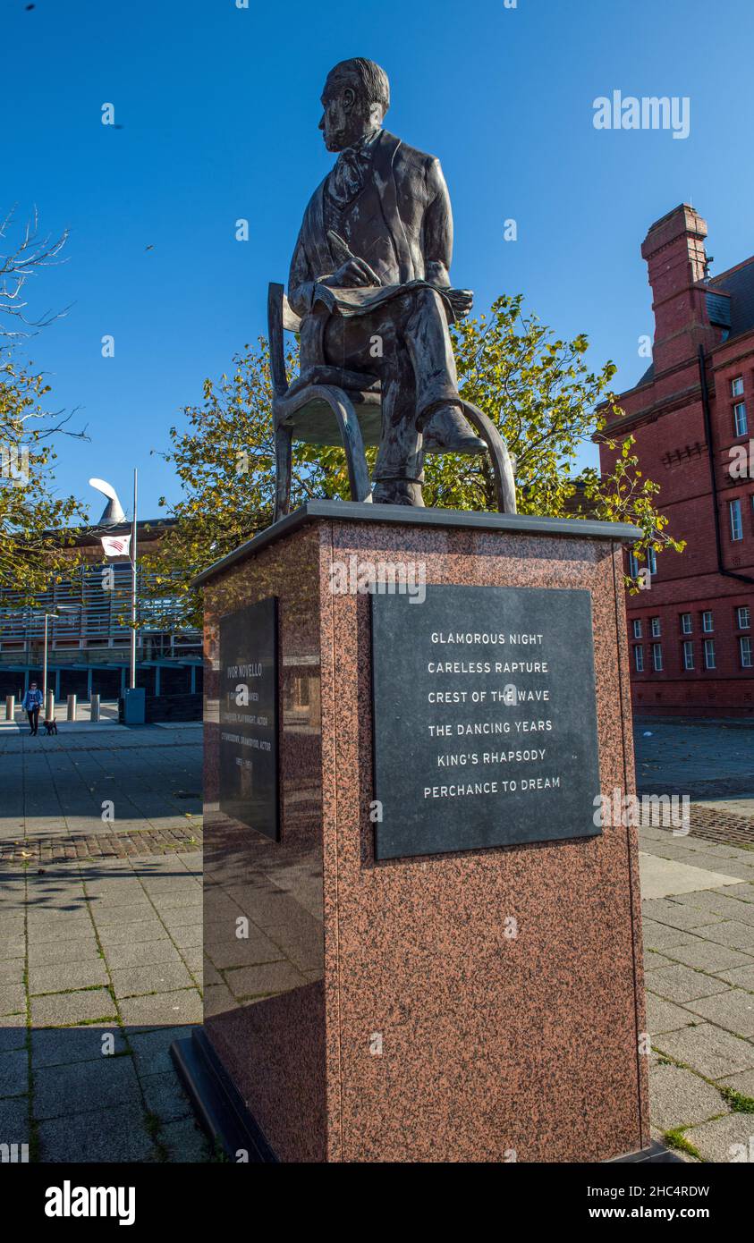The Ivor Novello Statue at Cardiff Bay South Wales UK Stock Photo