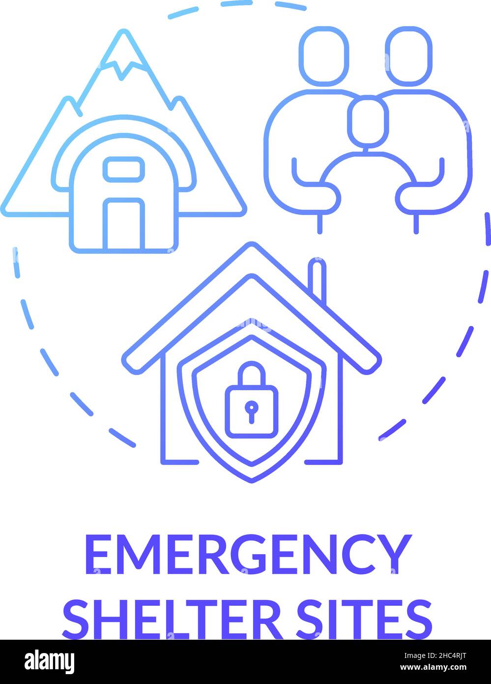 Emergency shelter sites blue gradient concept icon Stock Vector