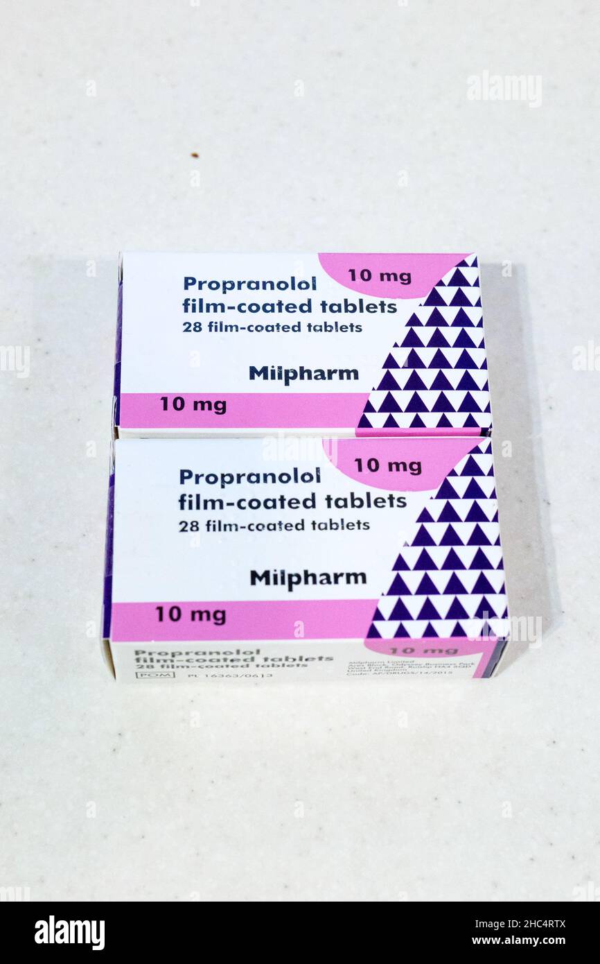 Propranolol, a beta blocker, often used in the treatement of high blood pressure, angina and anxiety. Stock Photo