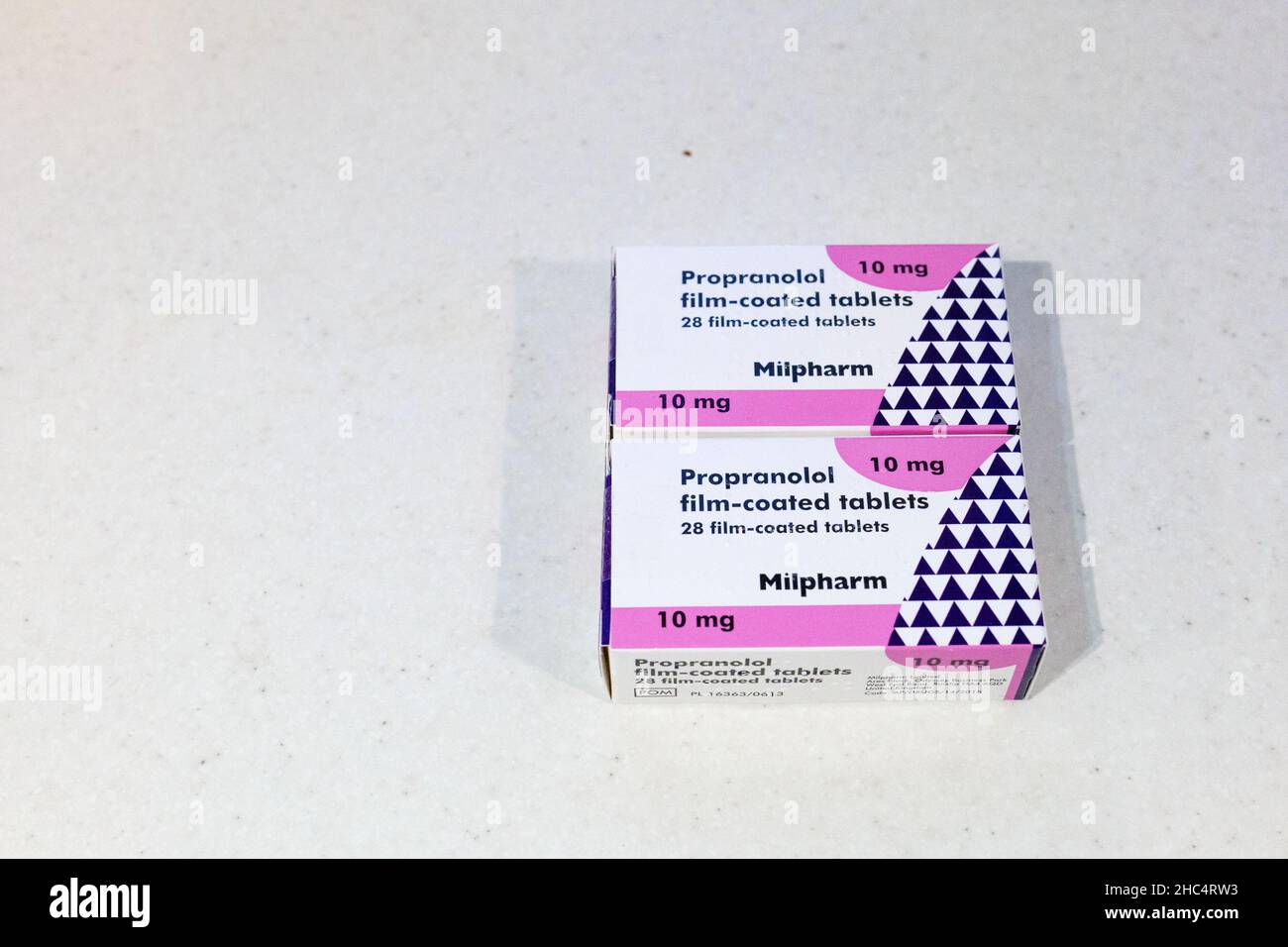 Propranolol, a beta blocker, often used in the treatement of high blood pressure, angina and anxiety. Stock Photo