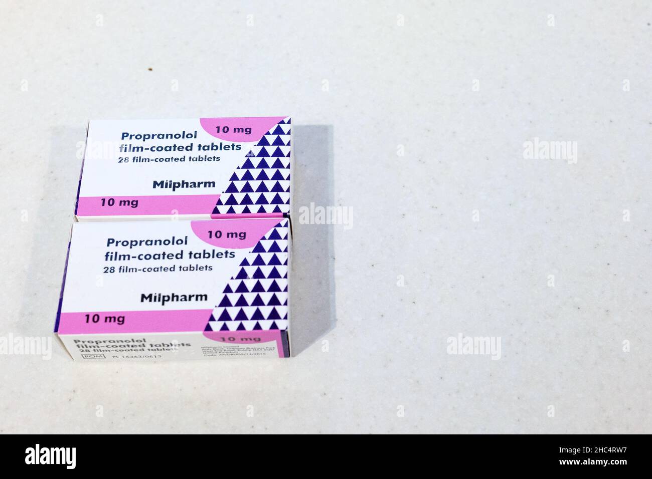 Propranolol, a beta blocker, often used in the treatement of high blood pressure, angina and anxiety. Stock Photo