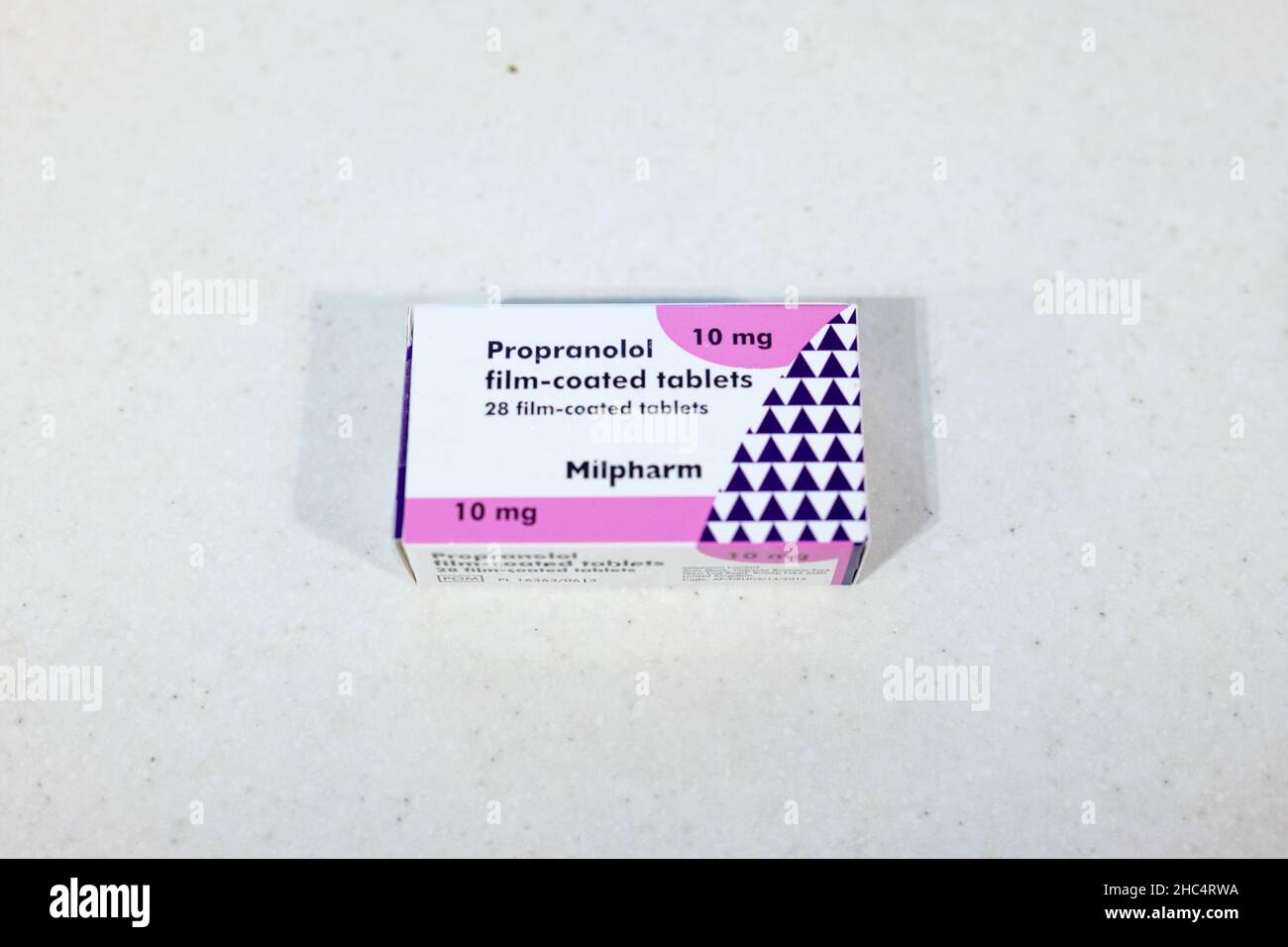 Propranolol, a beta blocker, often used in the treatement of high blood pressure, angina and anxiety. Stock Photo