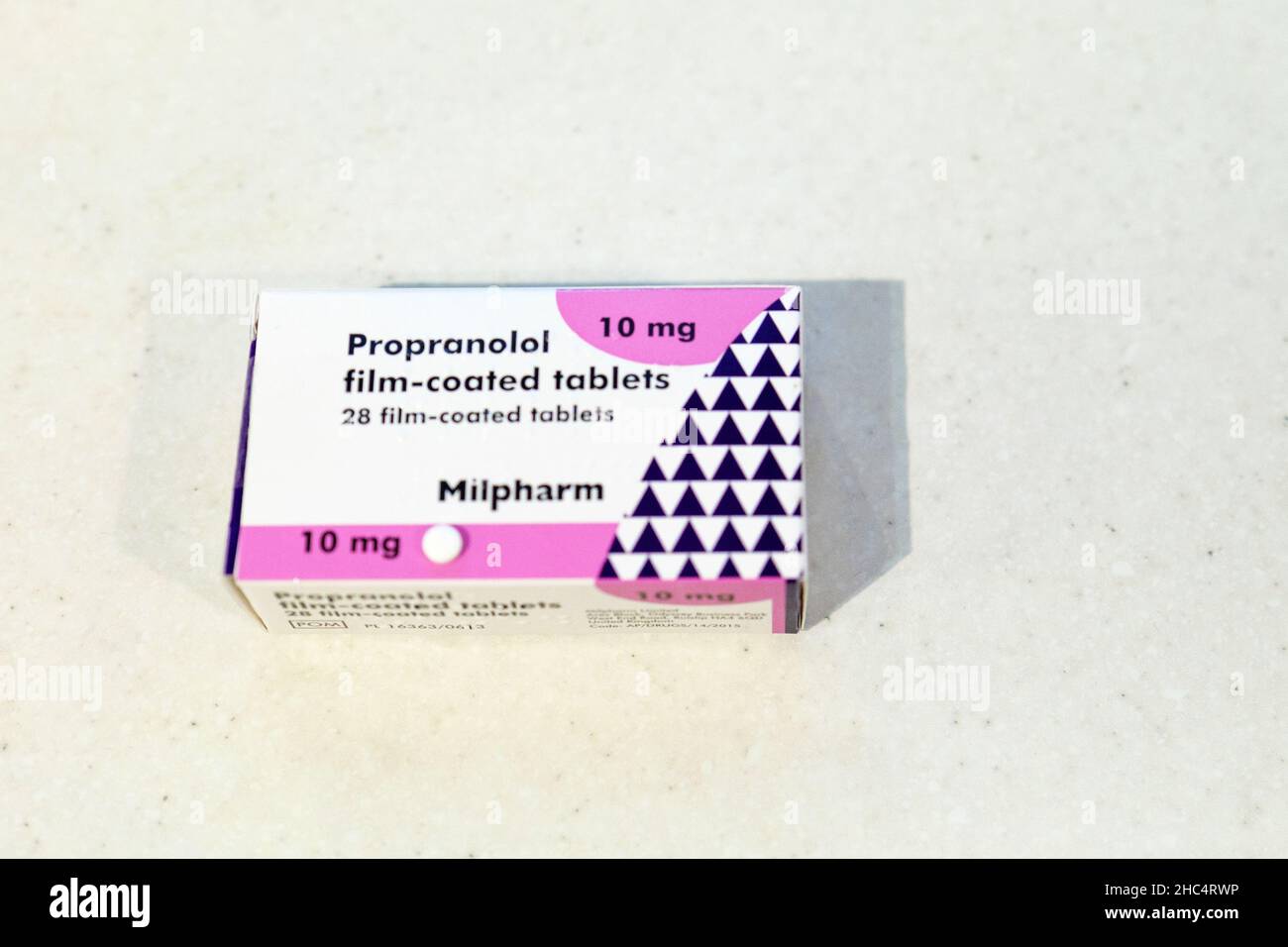 Propranolol, a beta blocker, often used in the treatement of high blood pressure, angina and anxiety. Stock Photo