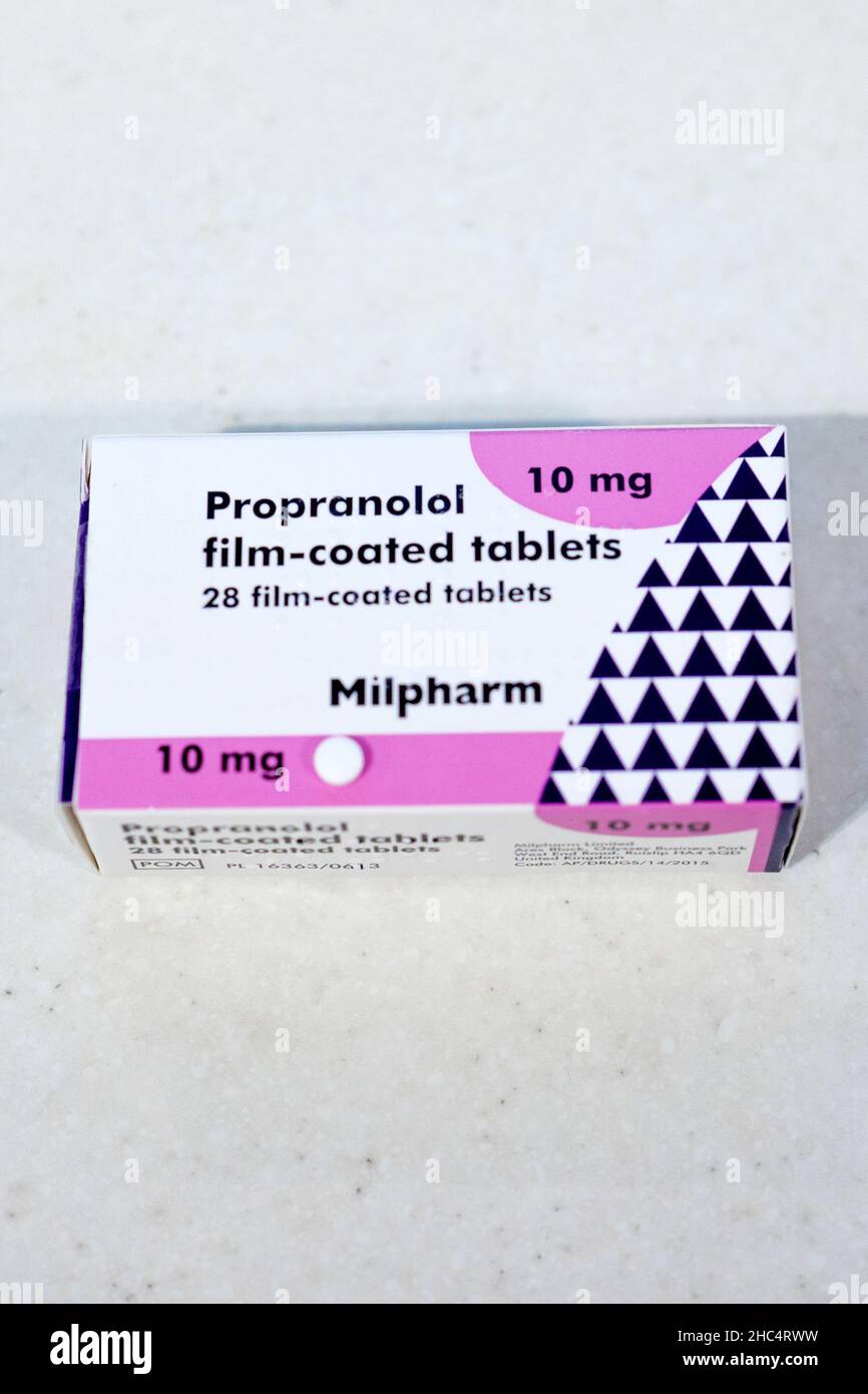 Propranolol, a beta blocker, often used in the treatement of high blood  pressure, angina and anxiety Stock Photo - Alamy