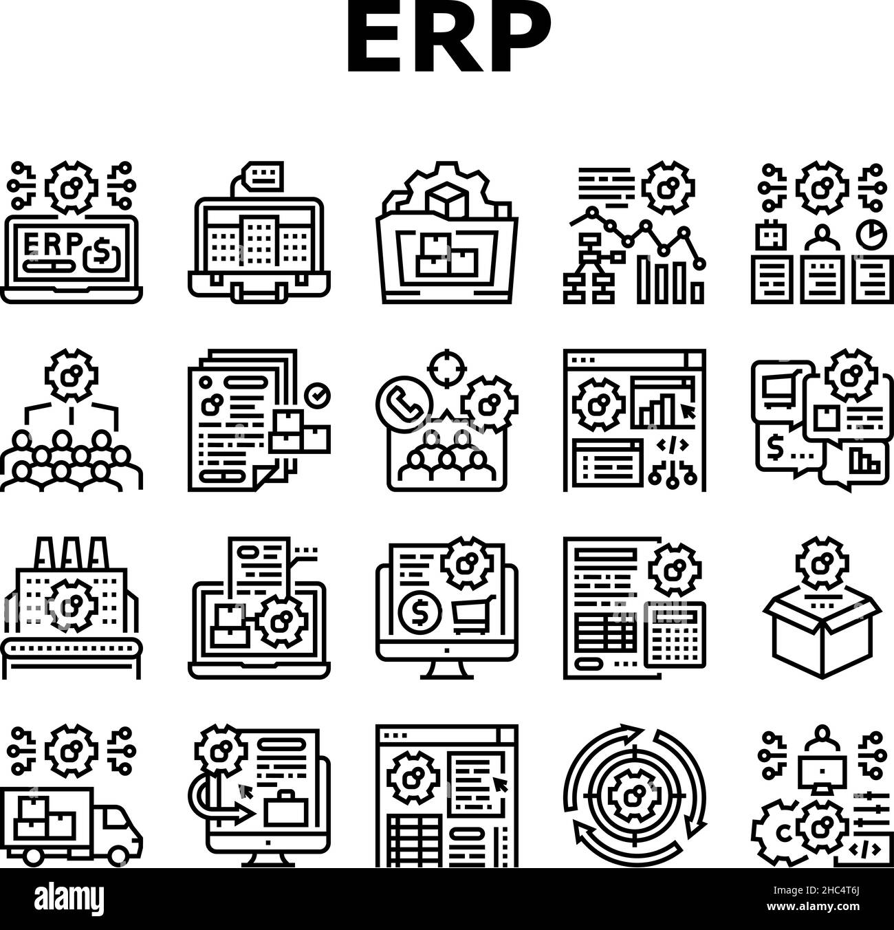 Erp Enterprise Resource Planning Icons Set Vector Stock Vector Image ...
