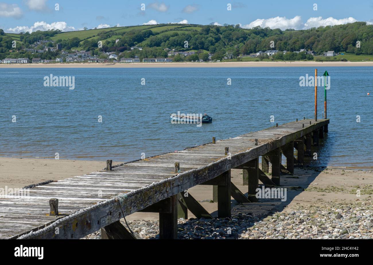View from Ferryside to Llanstephan (or Llansteffan in Welsh) at the River Tywi estuary in Carmarthenshire in June Stock Photo