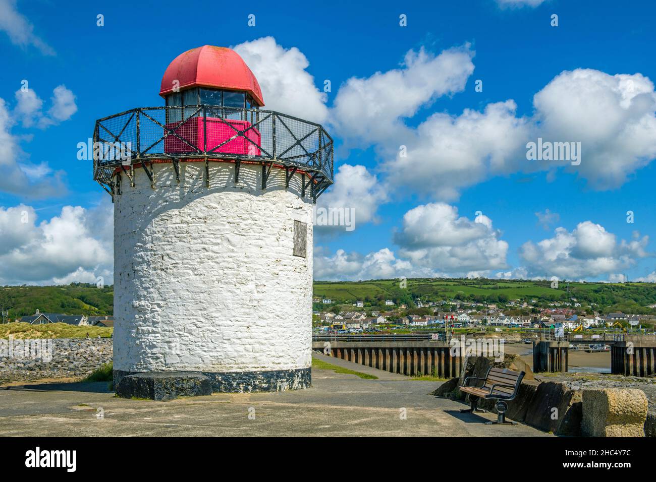 The Burry Port lighthouse to guide boats into the harbour safely. Stock Photo