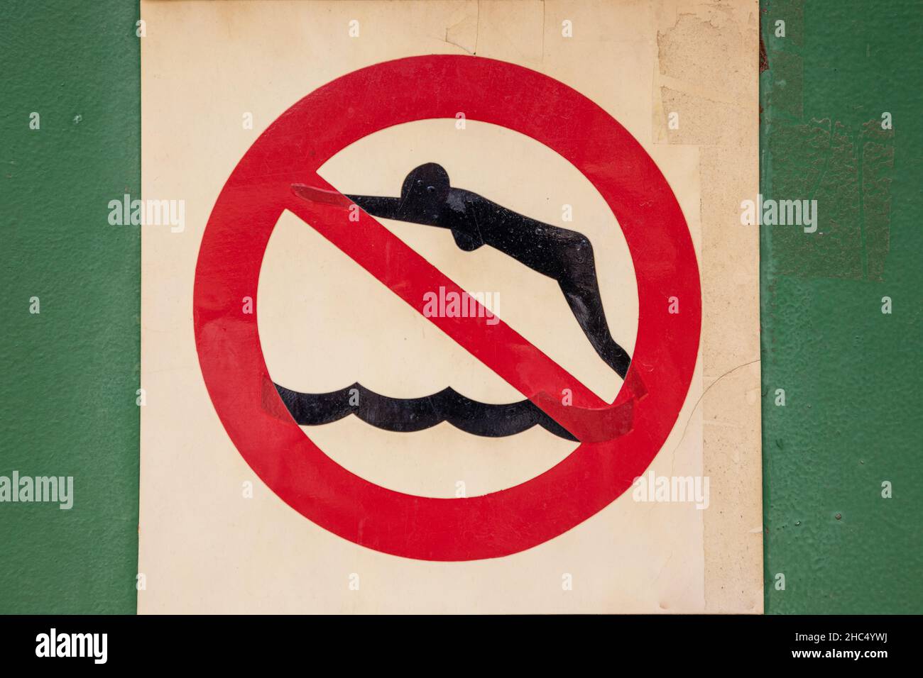 Vintage sign indicating that no swimming is allowed Stock Photo