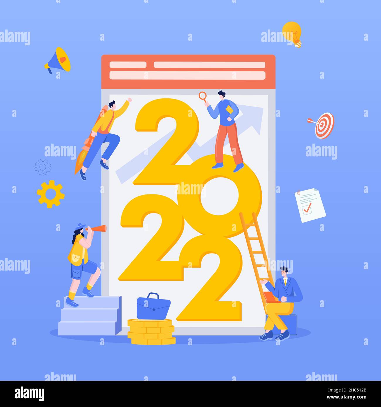 Happy new year 2022. 2022 business goals concept illustration