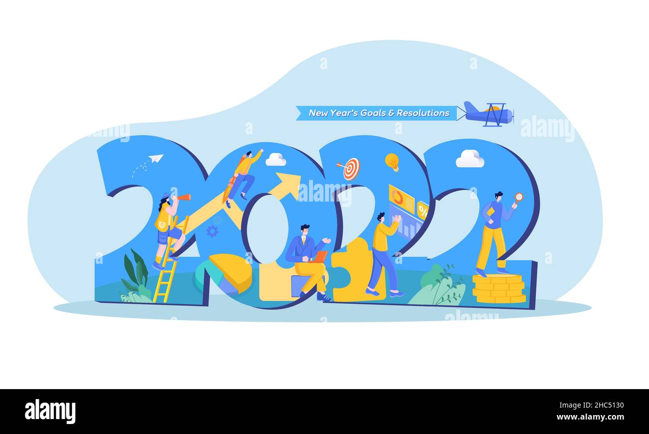 Happy new year 2022. 2022 business goals concept illustration