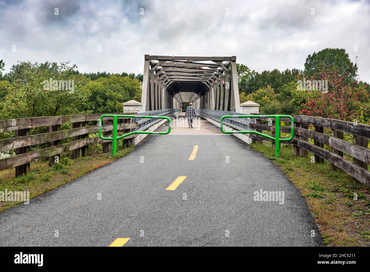 View at the Beaudet Reservoir Footbridge in Victoriaville, Quebec, Canada Stock Photo